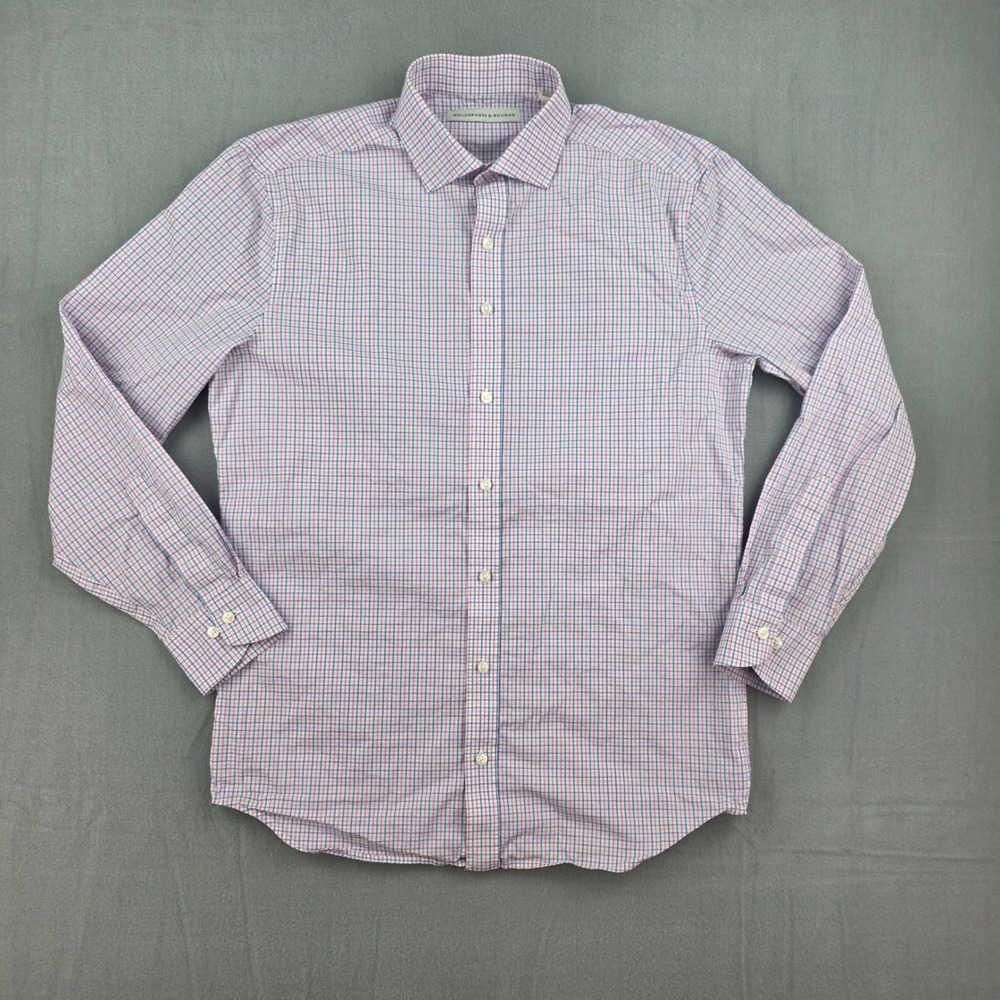 Holderness & Bourne Button Down Shirt Mens L Pink Plaid Tailored Fit Stretch